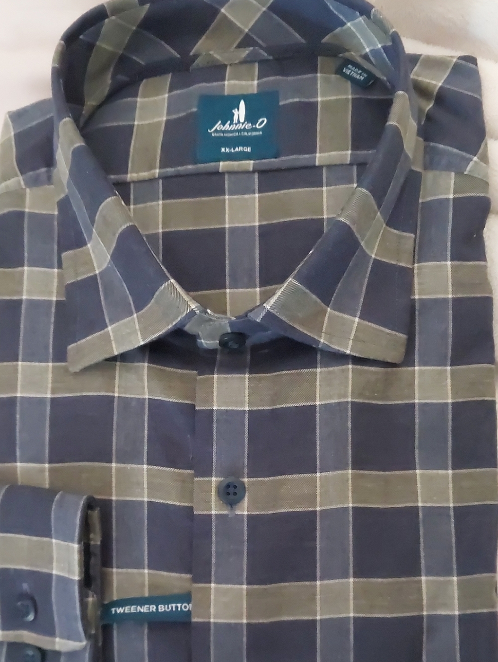 johnnie-O Navy and Olive Plaid Long-Sleeve Button-Up Shirt
